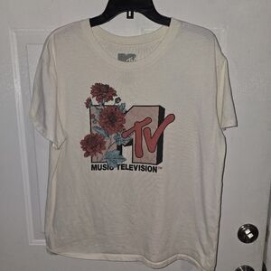 MTV Floral Logo Graphic Tee | Size XXL | Vintage-Inspired Cream T-Shirt